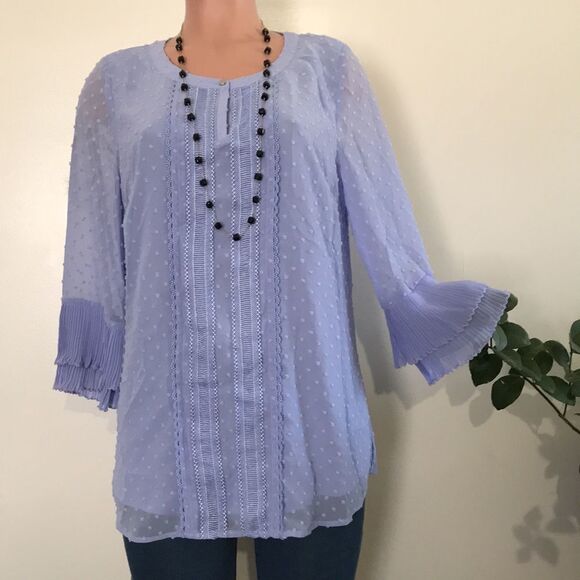 Isaac Mizrahi Clip Dot Blouse Pleated Cuffs - Picture 4 of 9